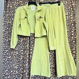 Aerie Limey Yellow Ribbed Jacket & Flare Pant Set